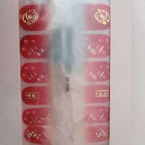 Beautiful Red & Gold Nail Wraps w/ Clear Crystals